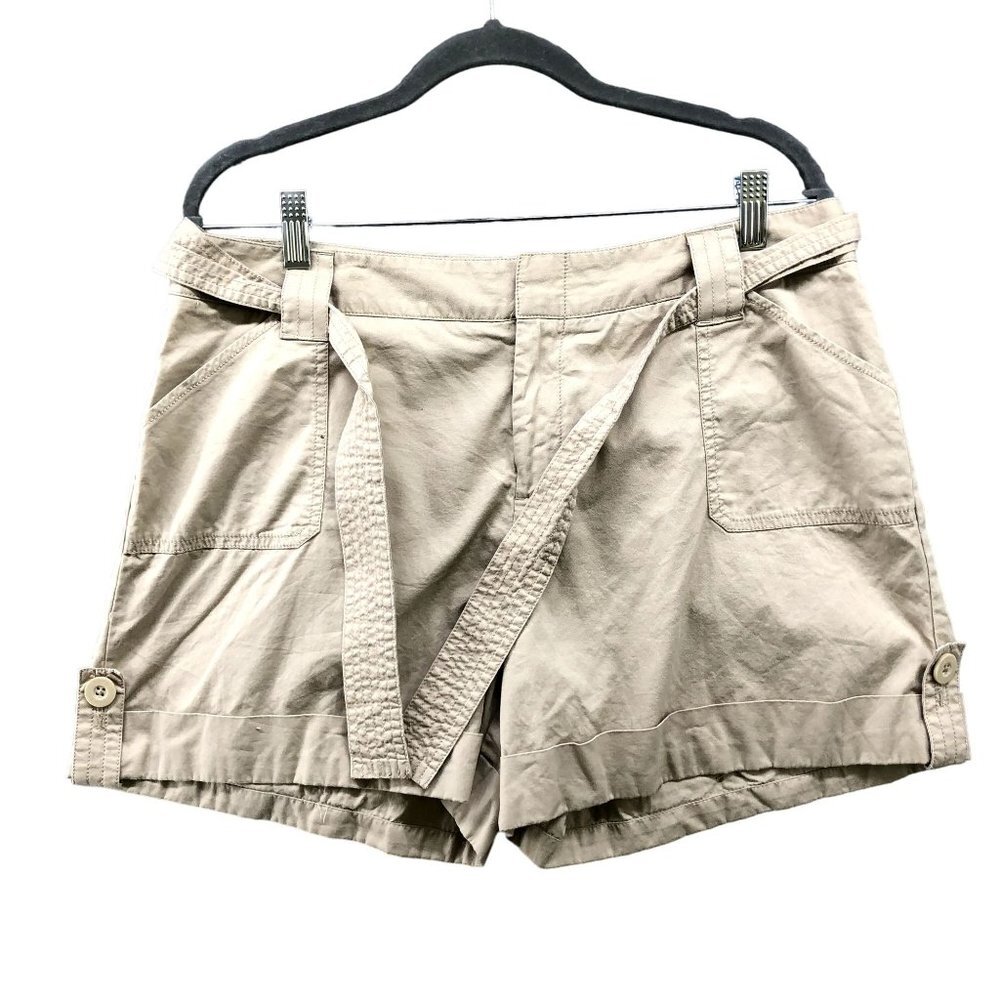 APT 9 Chino Shorts Womens‎ Size 12 Khaki Lightweight Cotton Tie Waist Relaxed